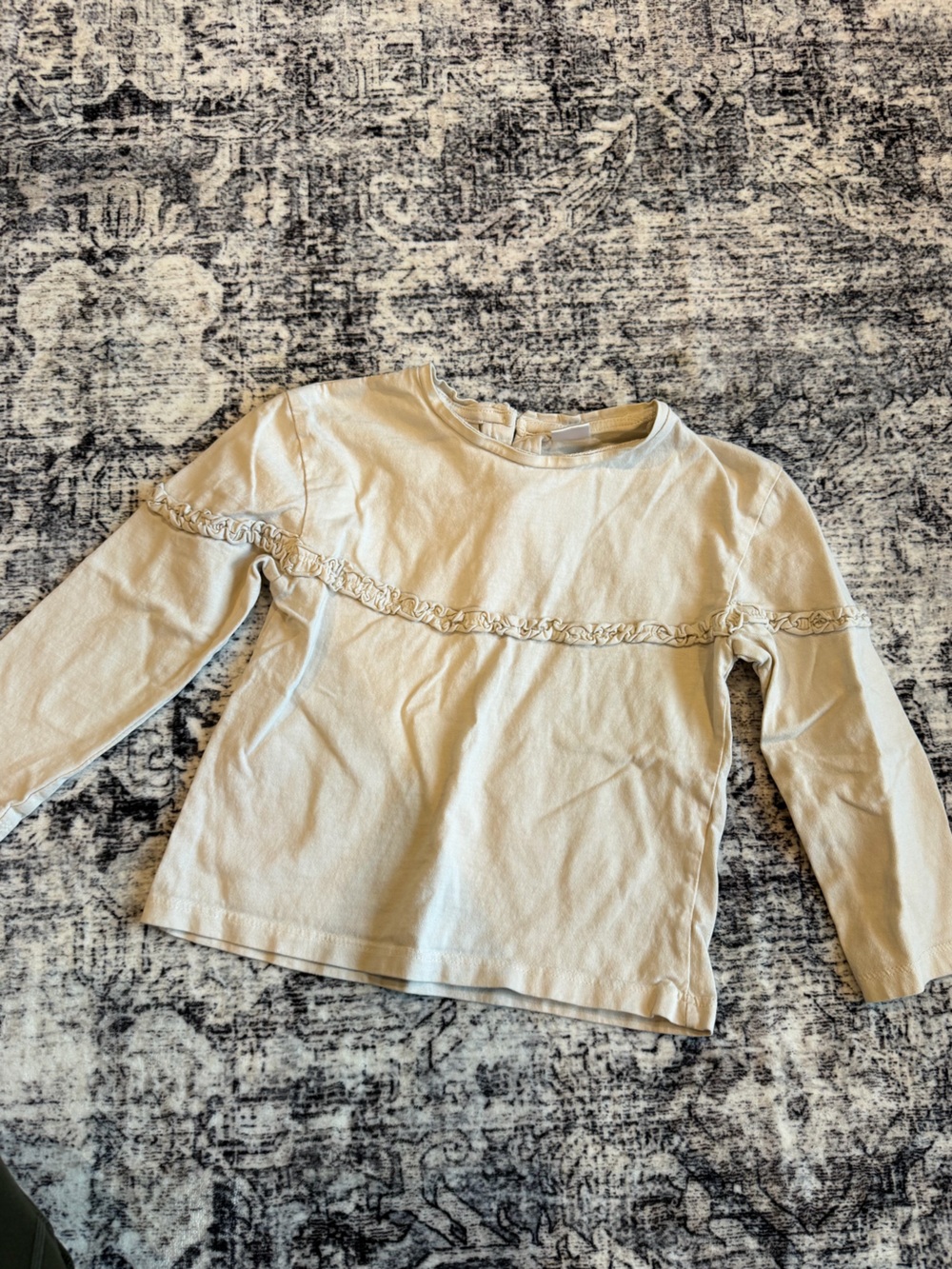 Zara Cream Long Sleeve Ruffle Trim Top